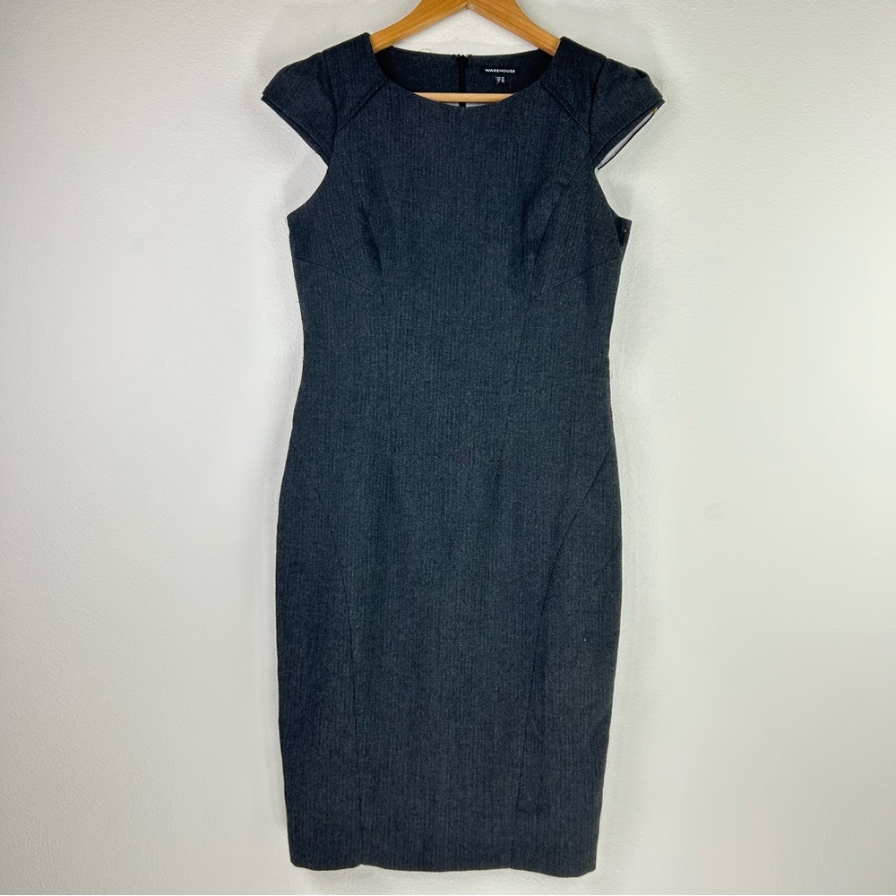Warehouse Women’s Capped Sleeve Herringbone Sheath Dress Size 6